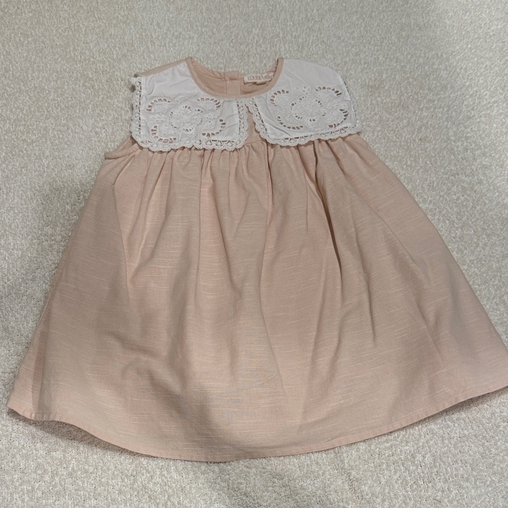 Girls' Soft Blush Dress with White Lace Collar only worn one time!